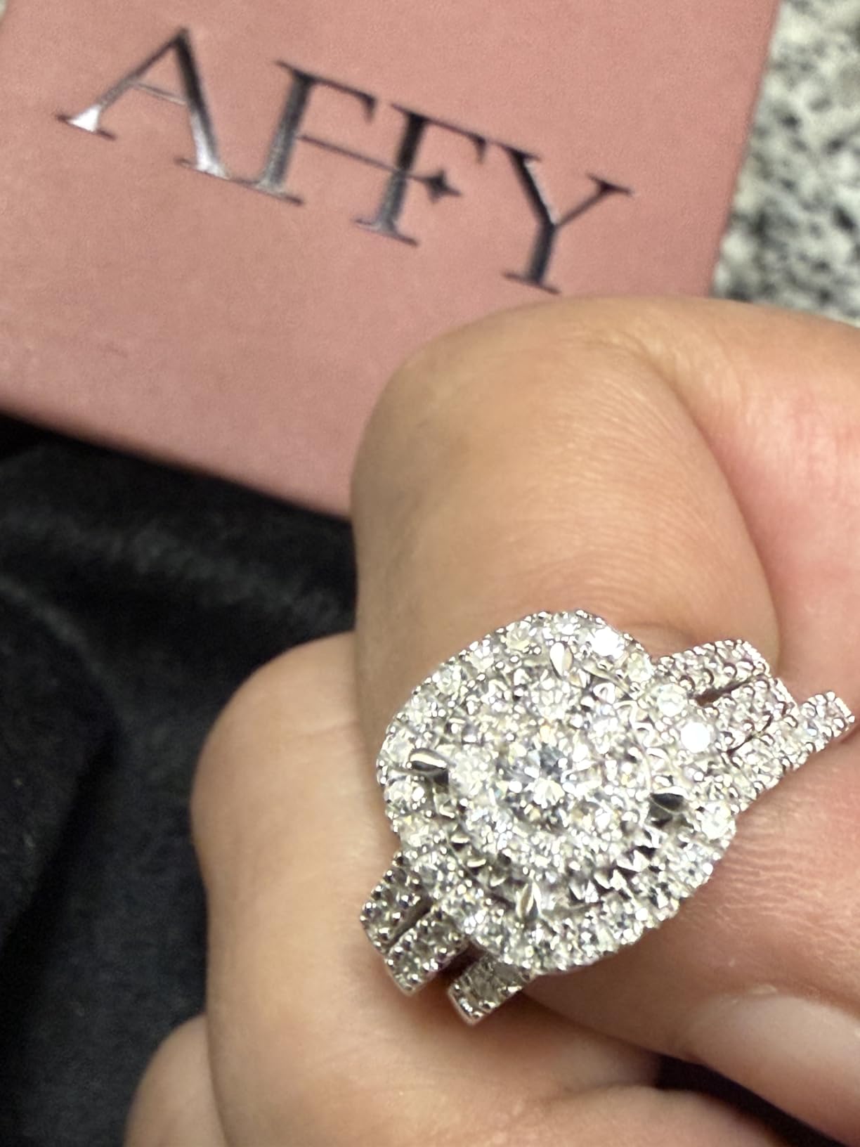 AFFY Bridal Set Rings For Women, 1 to 3 Carat Lab Grown Diamond Halo Wedding Engagement Ring Set In 14K Gold Over Sterling Silver, 10K Or 14K Solid Gold Jewelry For Her customer photo 1