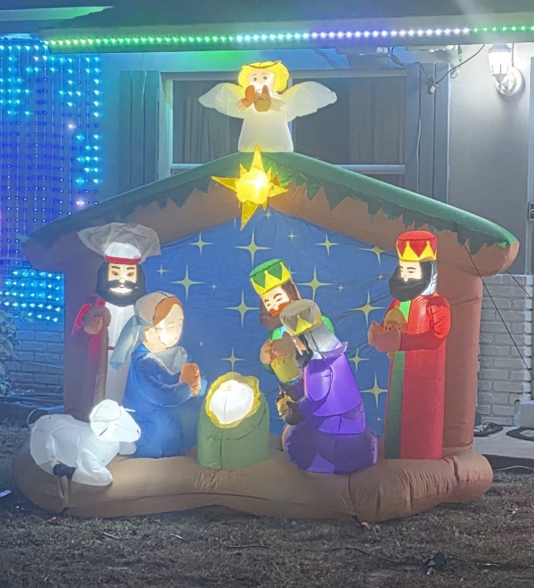 8FT Christmas Inflatables Nativity Scene, Blow Up Christmas Nativity Scene, LED Lighted The Birth of Jesus Scene Inflatables Decor, Christmas Outdoor Inflatable Decor for Xmas Yard Lawn Patio customer photo 2