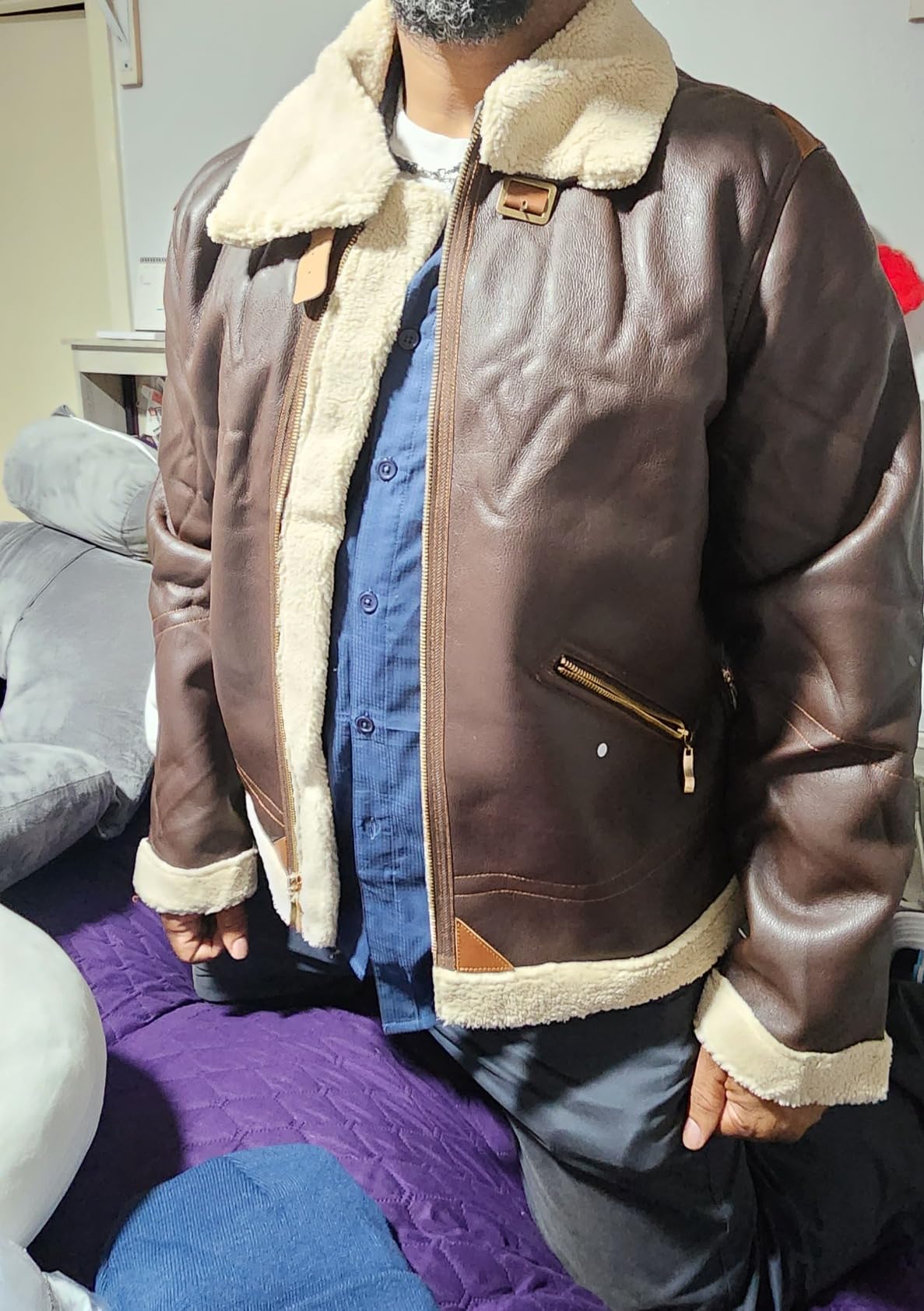 HOOD CREW Men's Bomber Jacket Winter Coat Stylish Faux Fleece Lined Leather Jackets customer photo 1