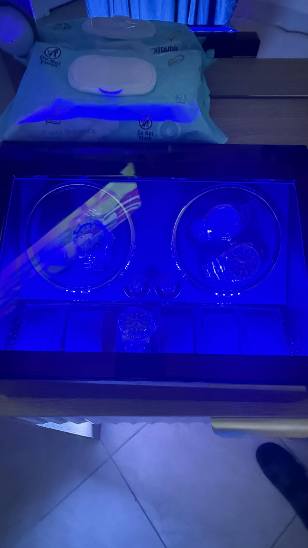 BEWISHOME Watch Winders for Automatic Watches, Automatic Watch Winder Box Watch Spinner with LED Light, 4 Watch Winder with Quiet Running Motor and 6 Storage Case for Man/Woman's Watches, Brown SYQ01Y customer photo 1