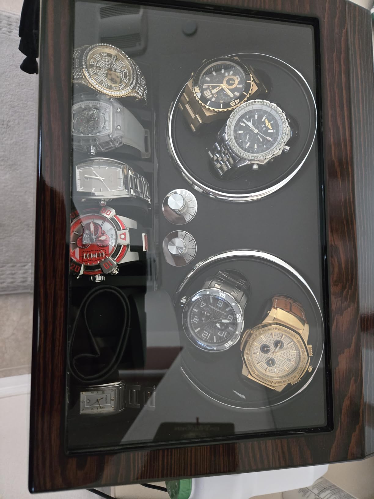BEWISHOME Watch Winders for Automatic Watches, Automatic Watch Winder Box Watch Spinner with LED Light, 4 Watch Winder with Quiet Running Motor and 6 Storage Case for Man/Woman's Watches, Brown SYQ01Y customer photo 2