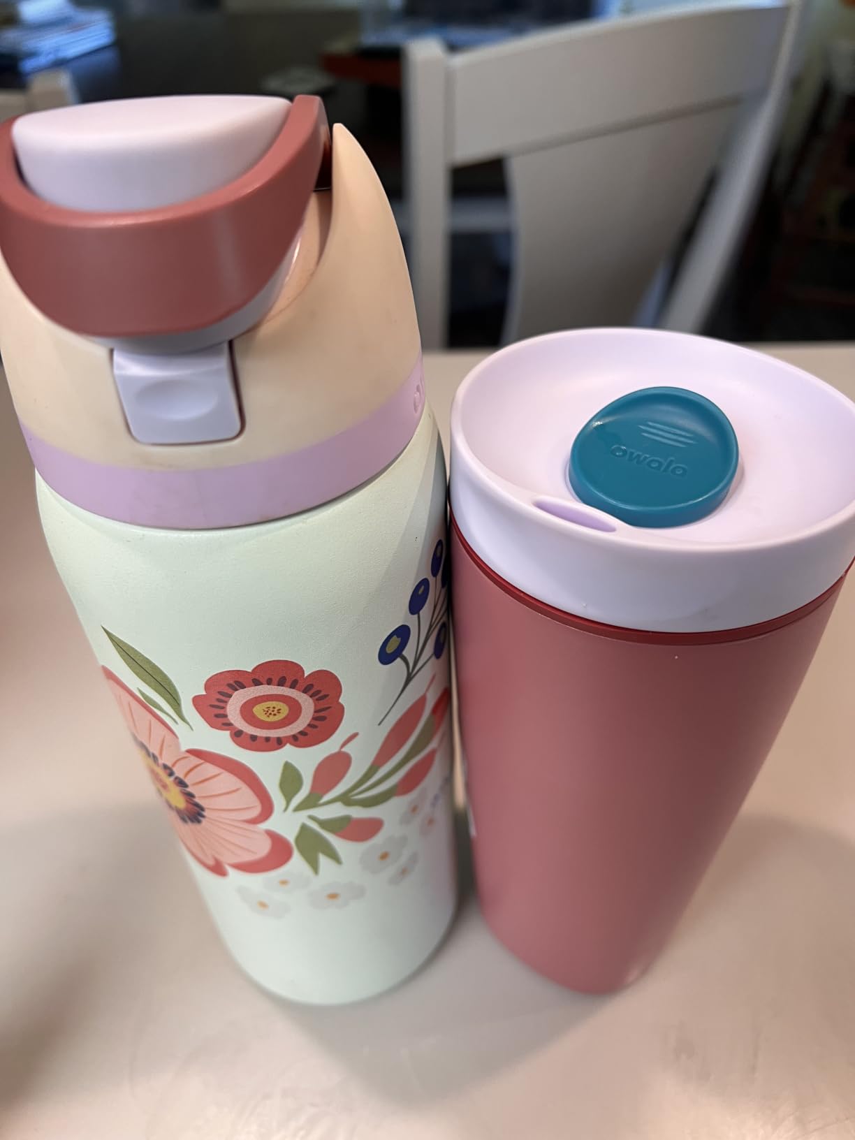Owala SmoothSip Slider Insulated Stainless Steel Coffee Tumbler, Reusable Iced Coffee Cup, Hot Coffee Travel Mug, BPA Free 12 oz, Vanilla Bean customer photo 1