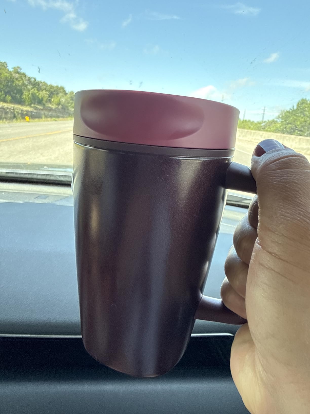 Owala SmoothSip Slider Insulated Stainless Steel Coffee Tumbler, Reusable Iced Coffee Cup, Hot Coffee Travel Mug, BPA Free 12 oz, Vanilla Bean customer photo 2