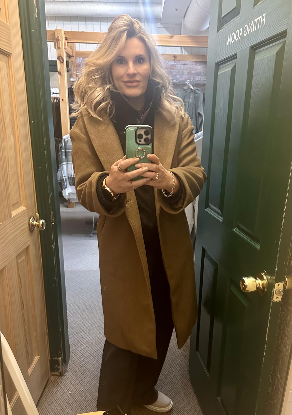 Women's Winter Double Breasted Wool Coat Long Sleeve Notch Lapel Long Trench Coat customer photo 2