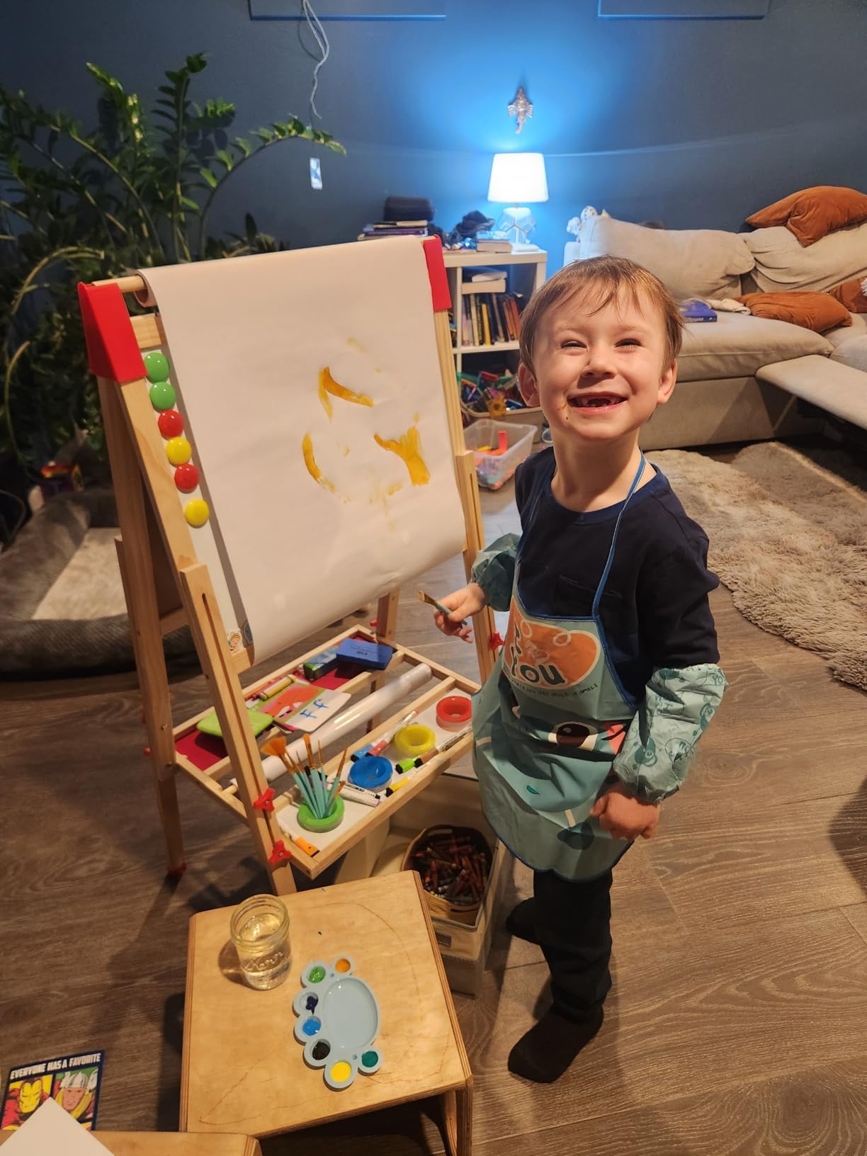 Adjustable Wooden Art Easel for Kids,Double Sided Chalkboard & Whiteboard | Drawing & Painting Station with 114+ Art Supplies,Height Adjustable Magnetic Board for Toddlers Ages 3-12,2 Paper Rolls customer photo 1