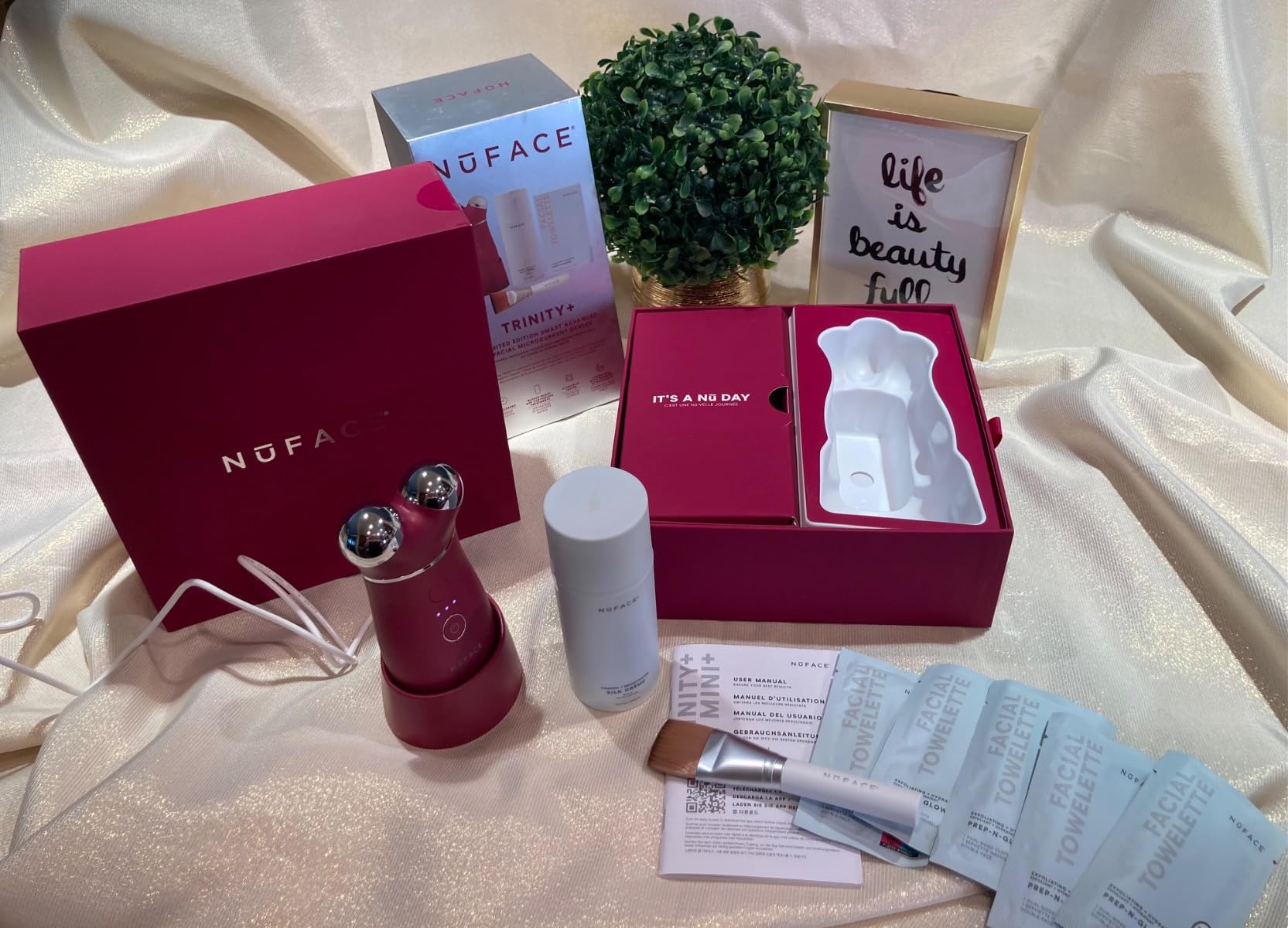NuFACE Trinity+ Microcurrent Facial Device Kit - Limited Edition FDA Cleared Face Massager Device + Microcurrent Gel Activator, Cleansing Wipes & Brush - Velvet Rose customer photo 1