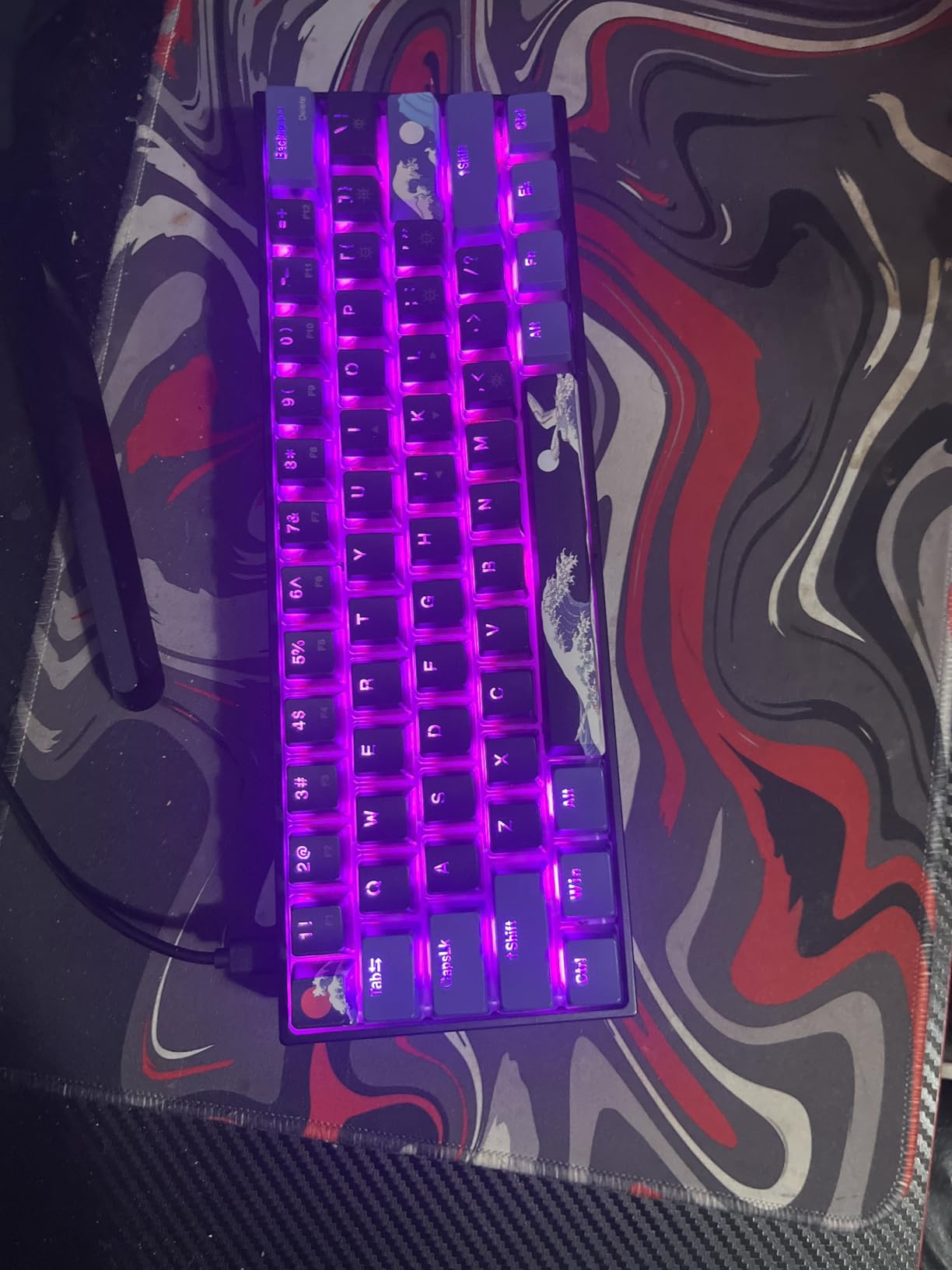 Womier 60% Percent Keyboard Gaming, Creamy Mechanical Wired Keyboard Anime | Hot-Swappable RGB Key board with PBT Keycaps for Windows PC Gamers - POM Linear Red Switch WK61 V2 Black Kanagawa customer photo 2