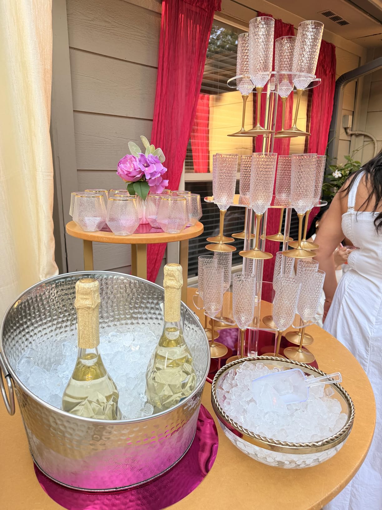 Champagne Display Holder Stand for Party With 32 Slots, Cocktail Tree Stand for Drinks 3 Tier Clear Acrylic Wine Glass Stemware Display Rack, Champagne Flute Wall Holder with Led Light for Party customer photo 2