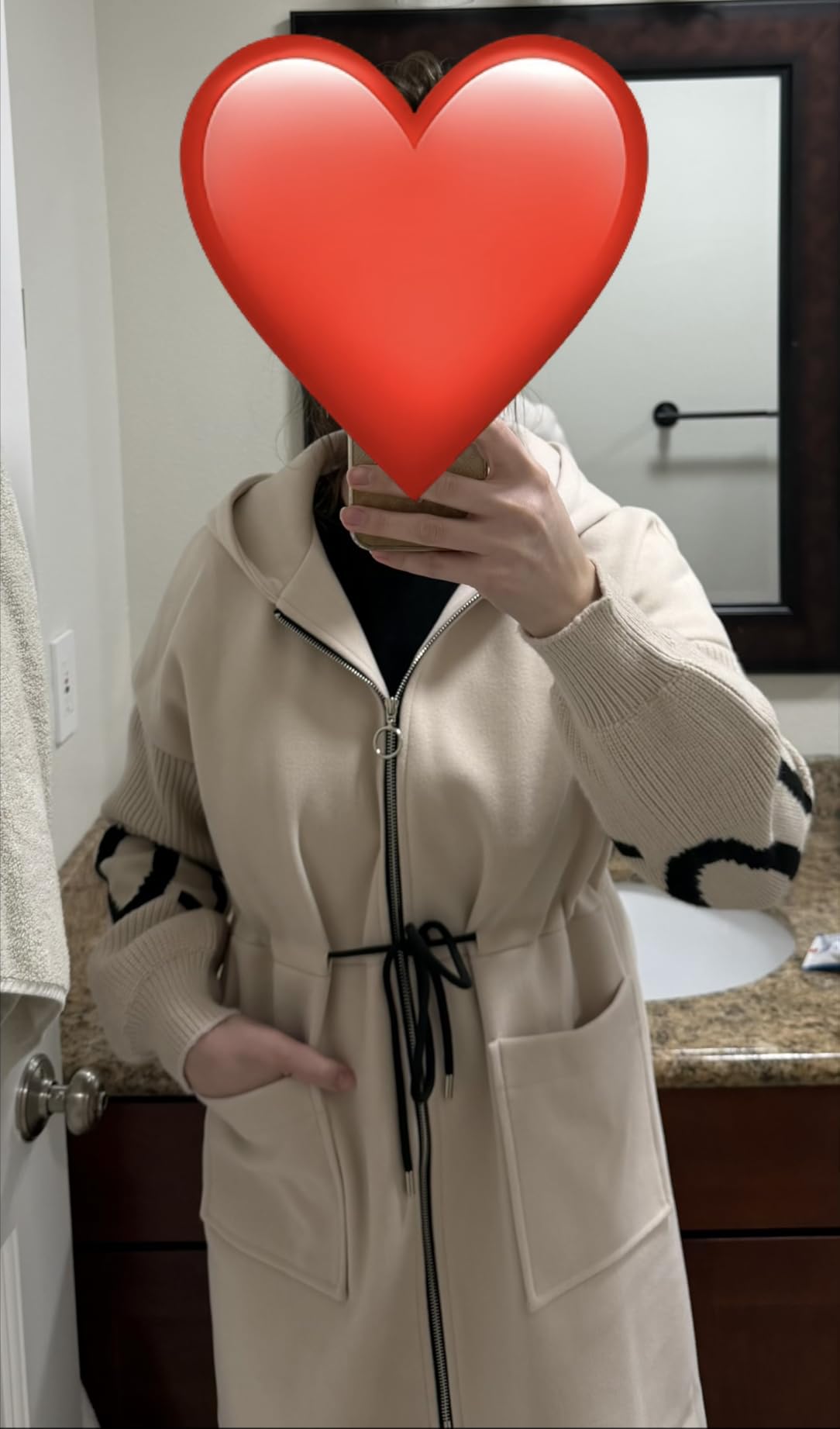 Women's Casual Knitted Sleeve Wool Trench Coat Zip Up Hooded Wool Blend Overcoat with Pockets customer photo 2