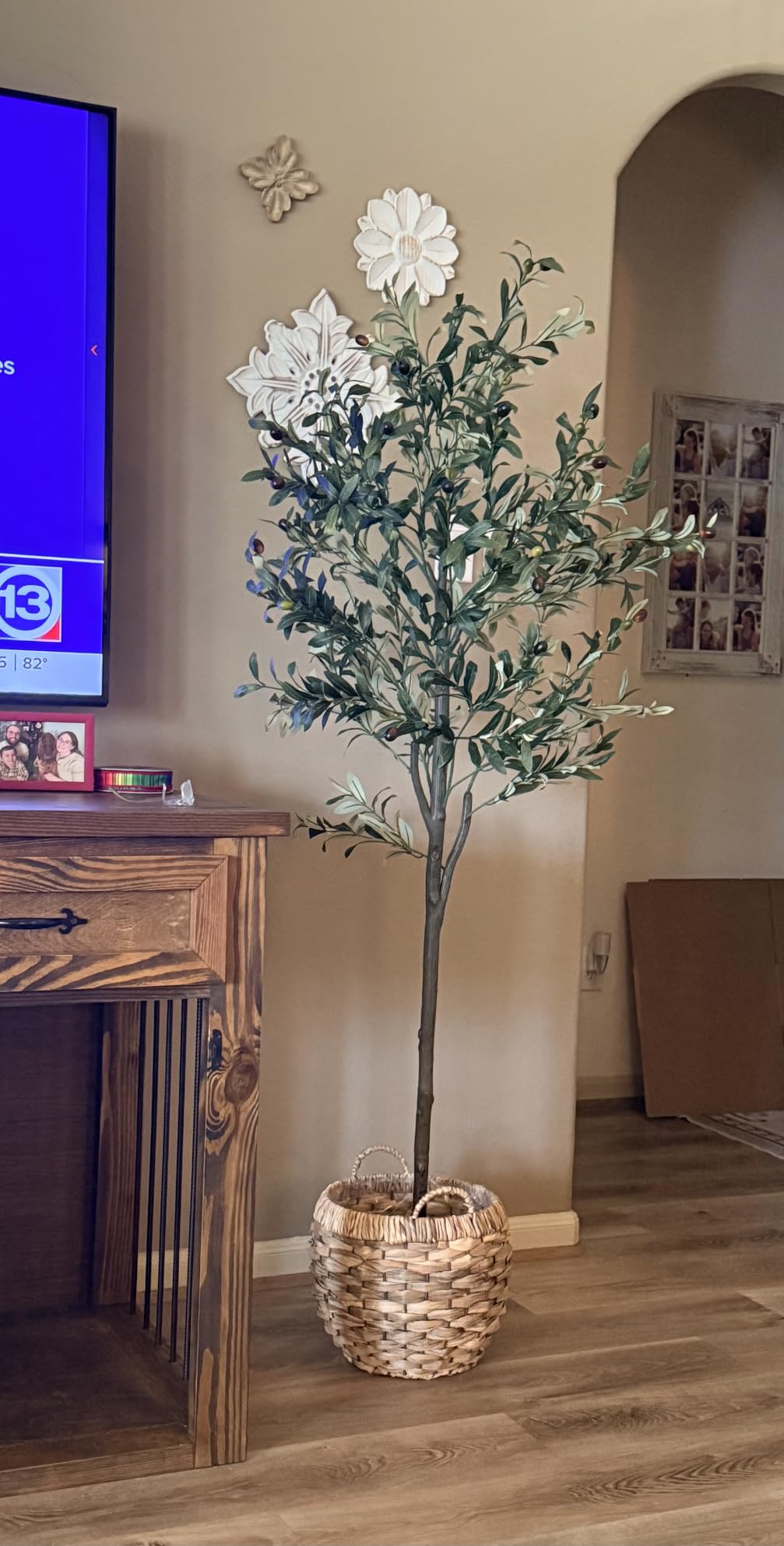 6FT Artificial Olive Tree - Indoor Tall Faux Olive Trees with Planter&Basket, Large Fake Olive Silk Tree Realistic Olive Plants with Branches and Fruits for Home Decor Office Living Room customer photo 1