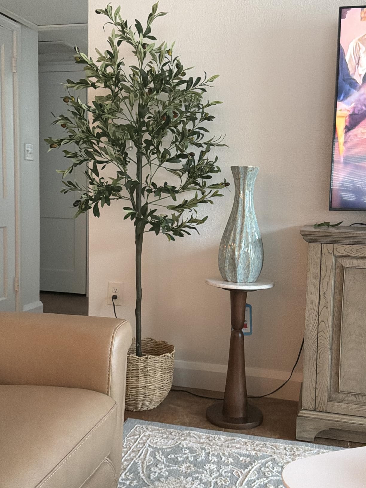 6FT Artificial Olive Tree - Indoor Tall Faux Olive Trees with Planter&Basket, Large Fake Olive Silk Tree Realistic Olive Plants with Branches and Fruits for Home Decor Office Living Room customer photo 2