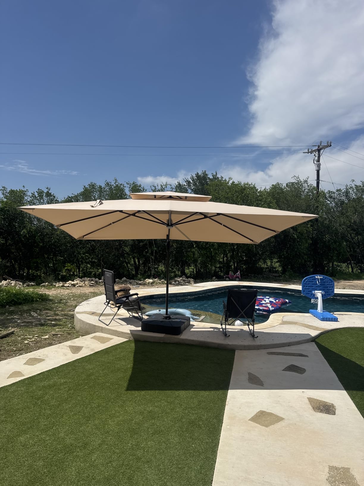 10 X 13 FT Cantilever Patio Umbrella with Led Lights and Base Included Outdoor Heavy Duty Double Top Rectangle Offset Umbrellas with 360-degree Rotation for Pool Deck Backyard, Beige customer photo 1