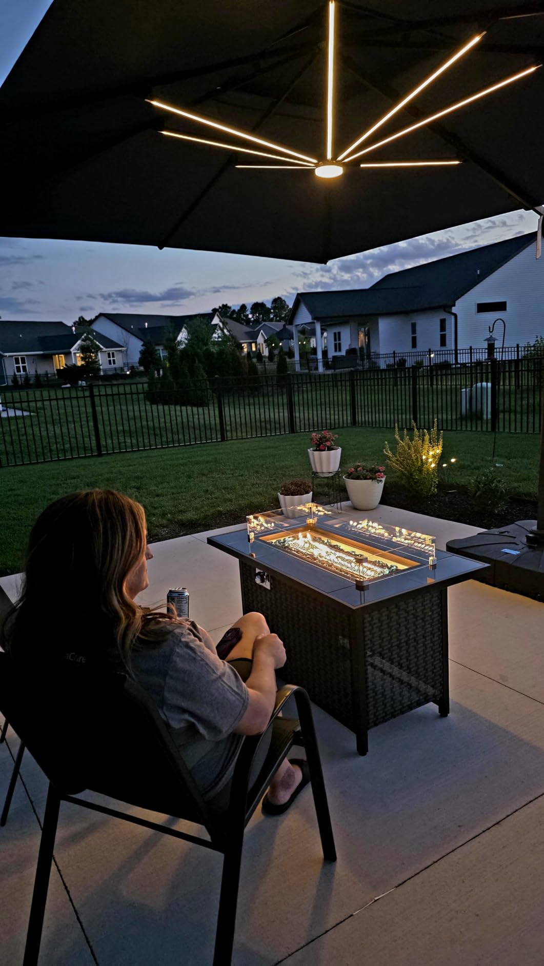 10 X 13 FT Cantilever Patio Umbrella with Led Lights and Base Included Outdoor Heavy Duty Double Top Rectangle Offset Umbrellas with 360-degree Rotation for Pool Deck Backyard, Beige customer photo 2