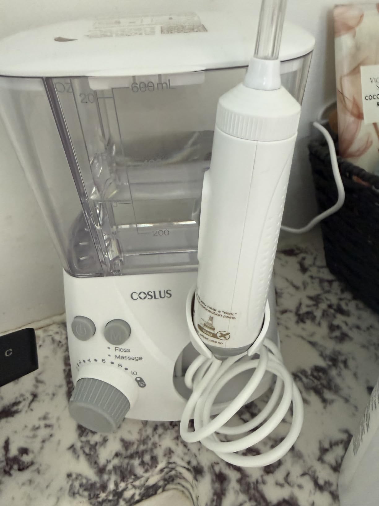 COSLUS E2 Advanced Water Dental Flosser Teeth, 2 Modes 12 Pressure Settings | Electric Pick for Orthodontic, Braces, Sensitive Gums - Home Use, 5 Jet Tips for Multiple Family Users, White customer photo 1