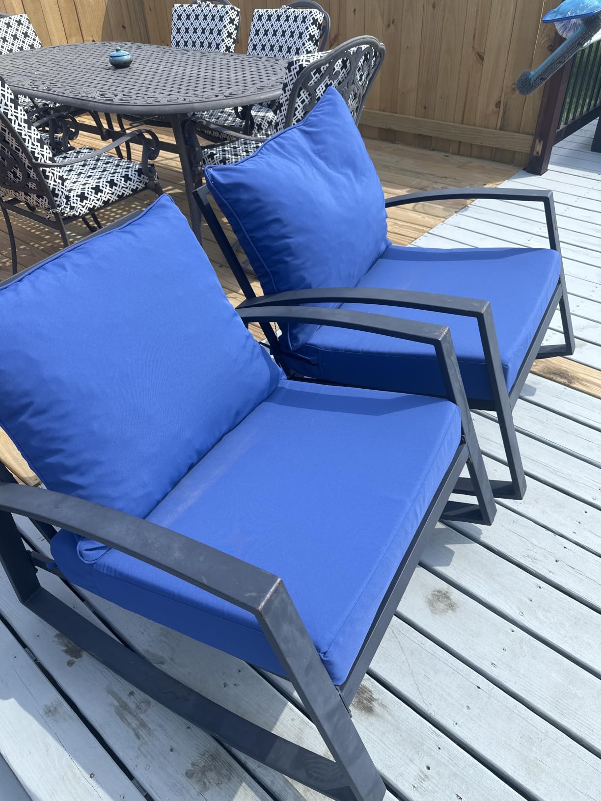 PatioGlow Outdoor Seat Cushion Set 24 x 24 x 4 Inch, Waterproof & Fade Resistant Patio Furniture Cushions with Removable Cover and Ties, Thick Deep Seating Pads for Outside Chair Sofa Couch, Blue customer photo 1