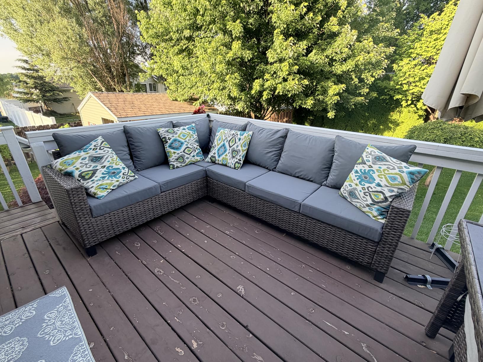 PatioGlow Outdoor Seat Cushion Set 24 x 24 x 4 Inch, Waterproof & Fade Resistant Patio Furniture Cushions with Removable Cover and Ties, Thick Deep Seating Pads for Outside Chair Sofa Couch, Blue customer photo 2