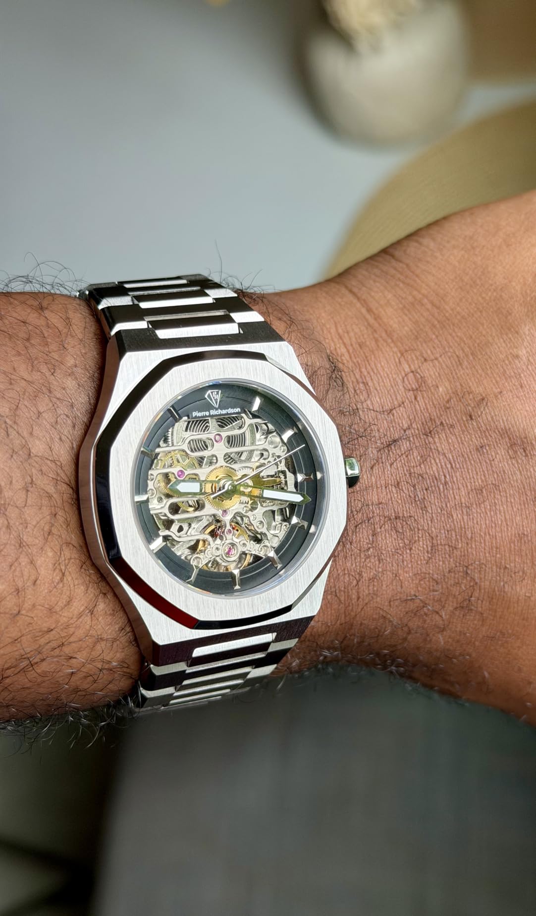 PIERRE RICHICHARD PR5721 Men's Skeleton Watch, Silver Stainless Steel, Automatic, 41mm, Sapphire, 5ATM customer photo 2
