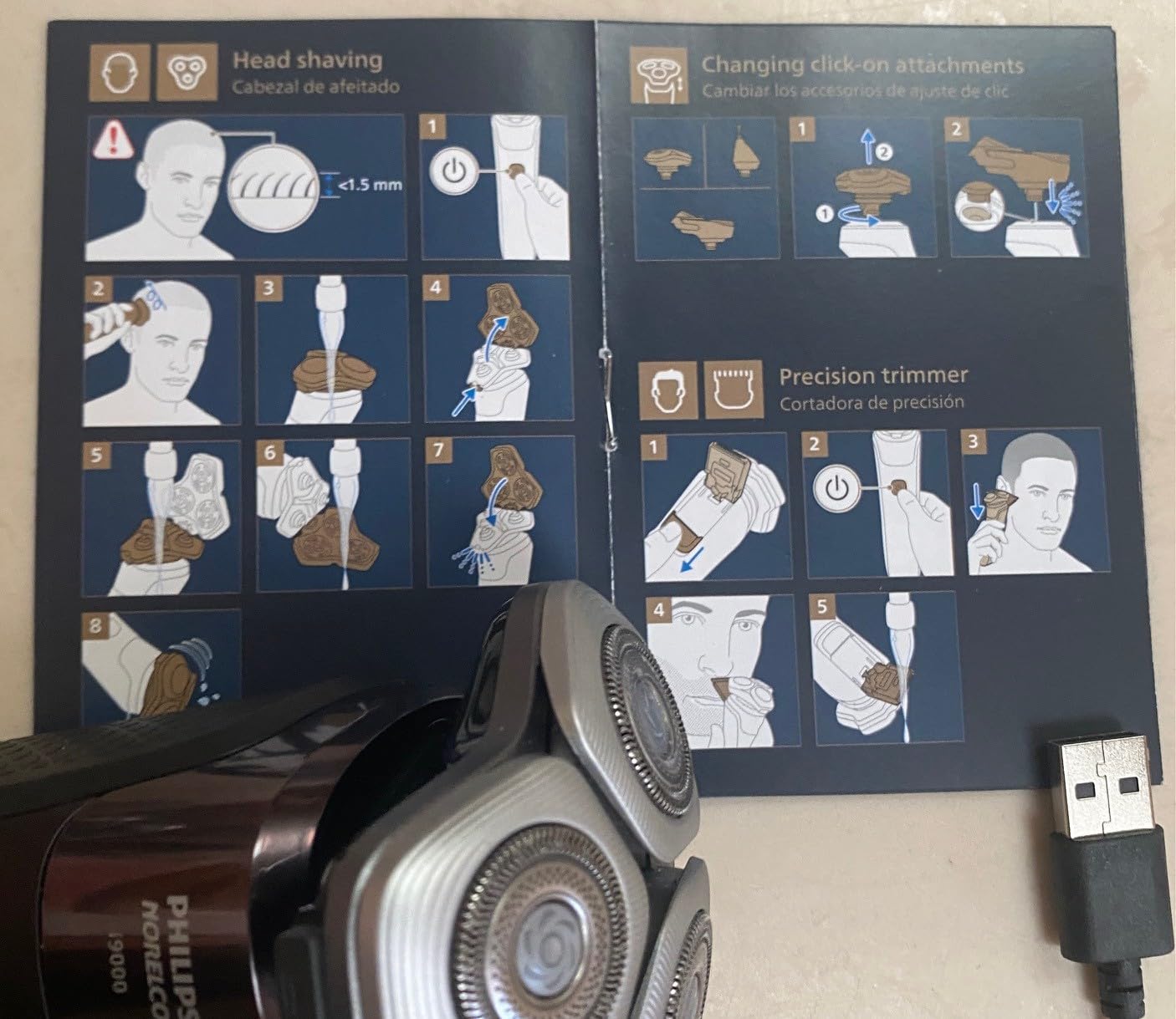 Philips Norelco Shaver i9000, Wet & Dry Electric Shaver, Ink Black, SenseIQ Technology, Triple Lift & Cut System, 360 Rotating Dual SteelPrecision Precision Blades, Nose Trimmer, Model X9000/90 customer photo 2