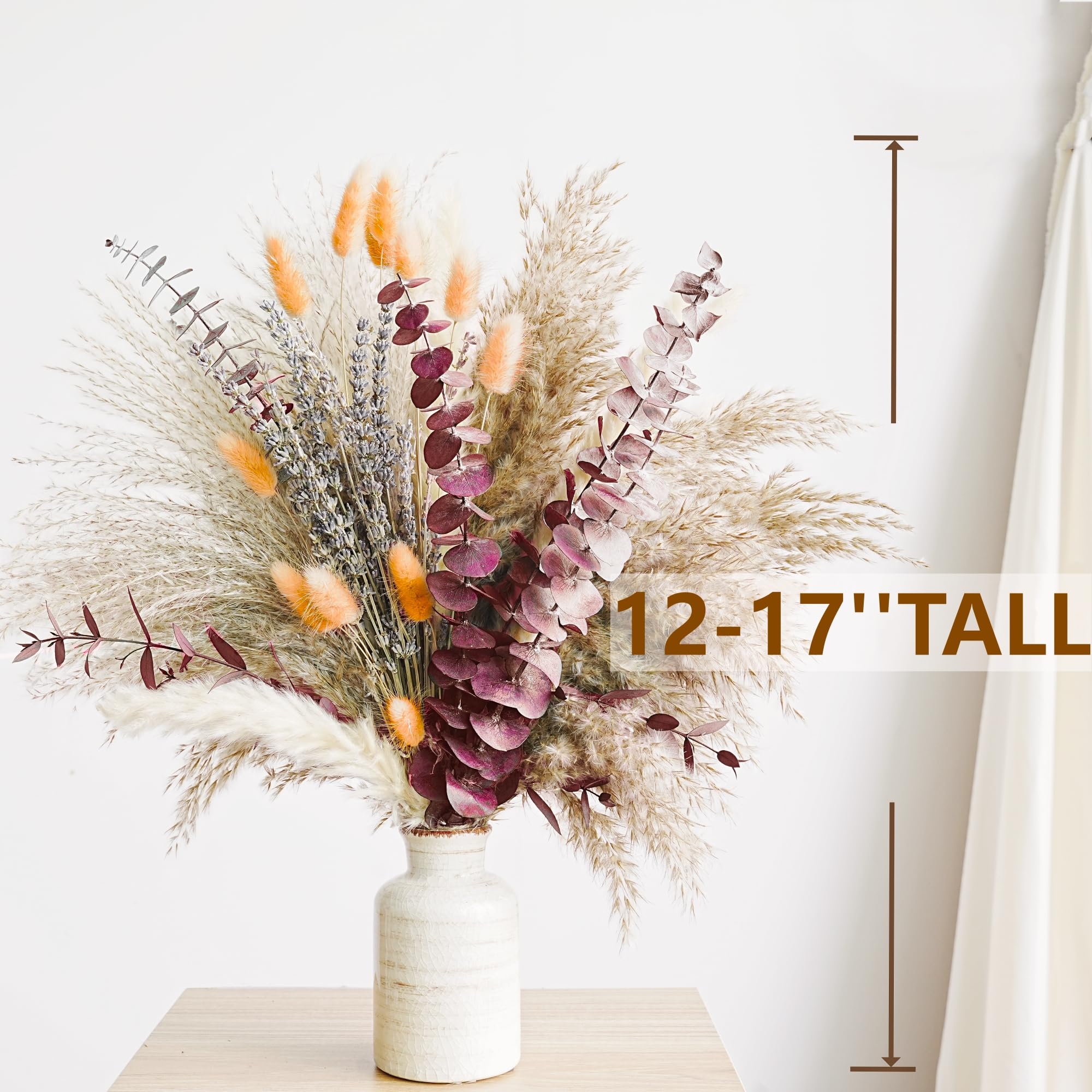 Fall Dried Flower Bouquet with Pampas Grass, Orange Bunny Tails, Lavender & Red Eucalyptus - Boho Fall Decor for Home, Vase, Porch & Thanksgiving - Autumn Floral Arrangements for Fall Decorations Indoor customer photo 2