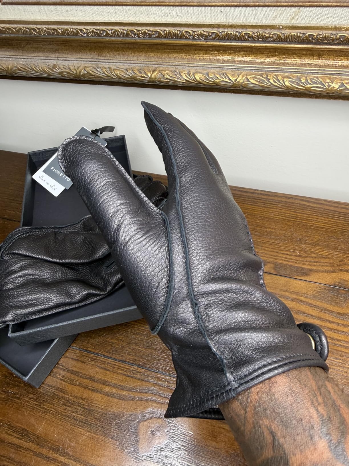 Mens Winter Leather Gloves - Deerskin-Textured Sheepskin Driving Gloves with Cashmere Wool Lining Warm M25002 customer photo 1