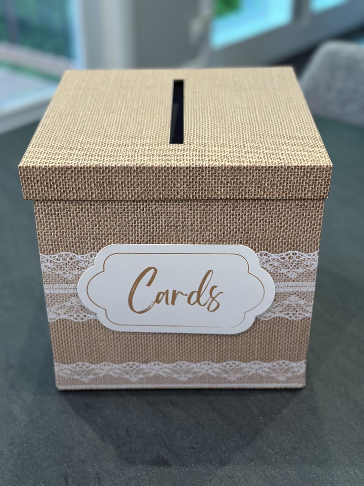 Kate Aspen Rustic Burlap & Lace Gift/Wedding Card Box, Money Box, Farmhouse Wedding Decorations For Reception - Also Perfect for Boho Baby Showers, Birthdays, Graduation customer photo 2