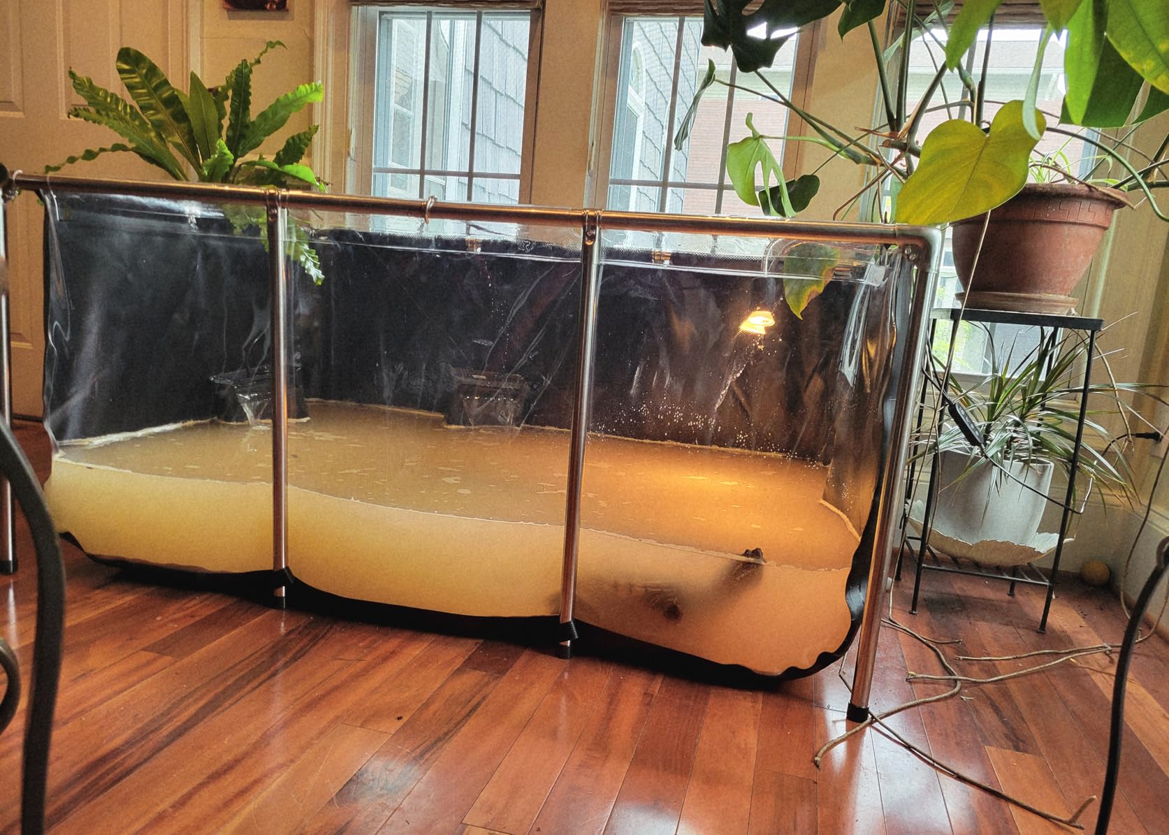 VEVOR Canvas Fish Pond, 270 Gal Above Ground Fish Pond, PVC Koi Tank with Clear Viewing Panel, Rectangular Goldfish Tank with Stainless Steel Frame & Drain Valve, for Breeding Koi, Irrigation(Black) customer photo 1