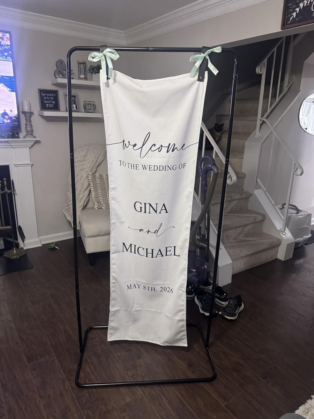 Wedding Sign Holder, Adjustable Welcome Sign Stand w/ Leather Hanging Strap, Satin Ribbon & Carry-on Bag, Heavy Duty Easel Stand for Wedding Seating Chart, Display & Poster (Gold) customer photo 1