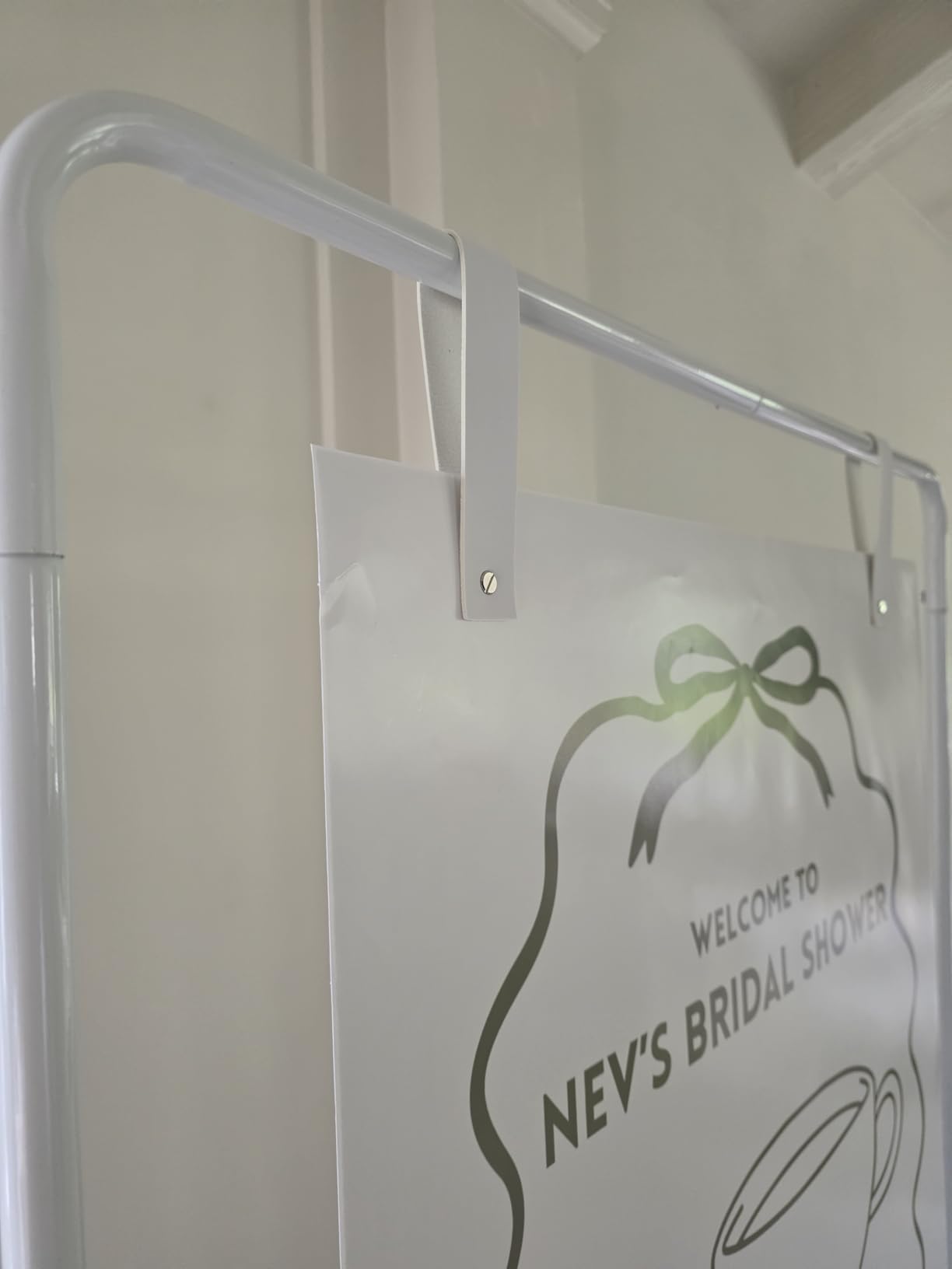 Wedding Welcome Sign Stand, Welcome to our Wedding Sign Holder, White Easel Stand for Sign Poster With Design Bundle & Ground Stakes & Leather Sign Hanging Straps, Linen Sign Stand for Wedding Decor customer photo 1