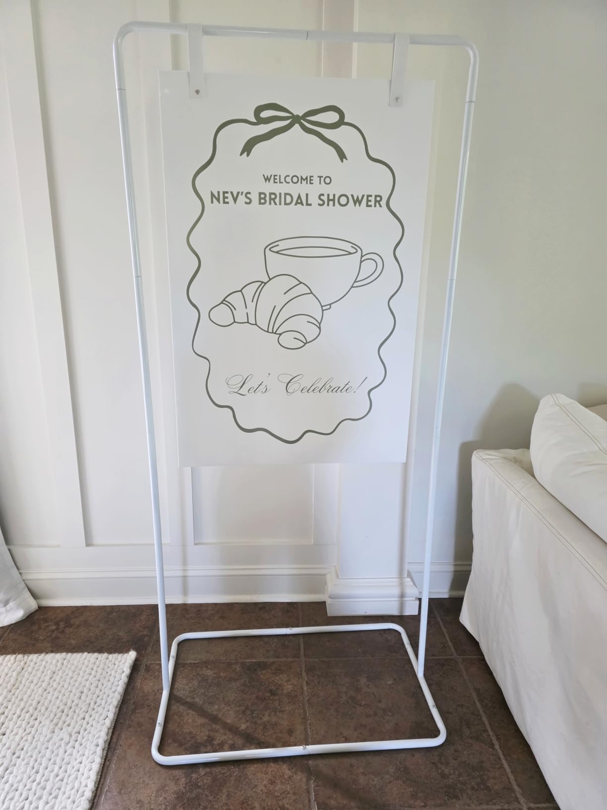 Wedding Welcome Sign Stand, Welcome to our Wedding Sign Holder, White Easel Stand for Sign Poster With Design Bundle & Ground Stakes & Leather Sign Hanging Straps, Linen Sign Stand for Wedding Decor customer photo 2