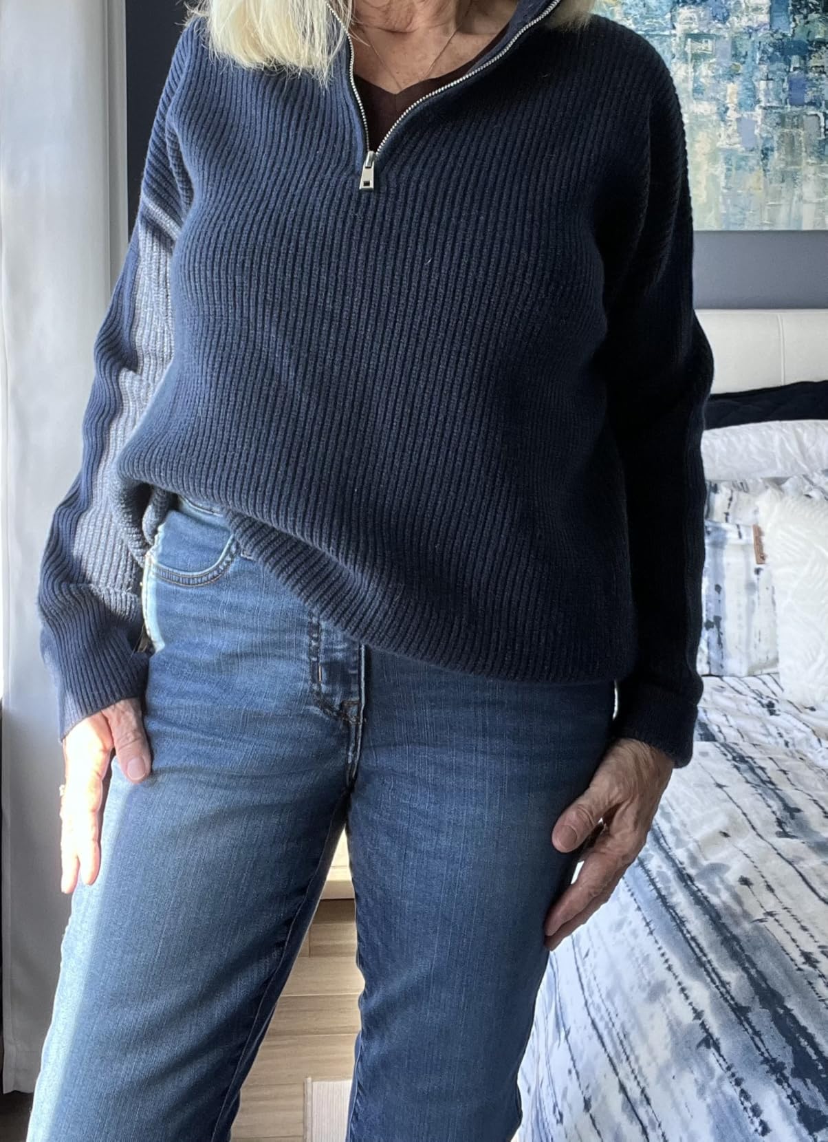 Women Cashmere Blend Oversized Quarter Zip Pullover Sweater Long Sleeve Collared Ribbed Knit Jumper Tops customer photo 1