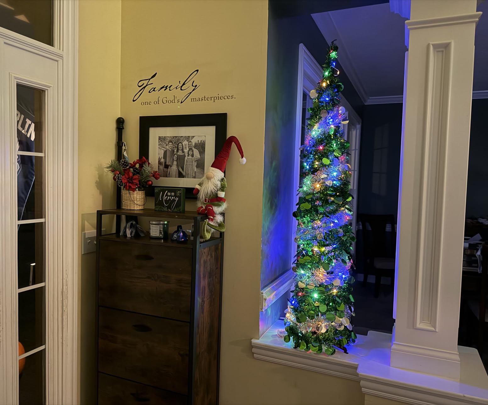 4ft Potted Christmas Tree Set of 2 with 100 LED Colorful Lights, Prelit Christmas Trees with Retro Snowflack Light Box Base, 190 Branch Tips, Front Porch Christmas Tree Decor for Home customer photo 2