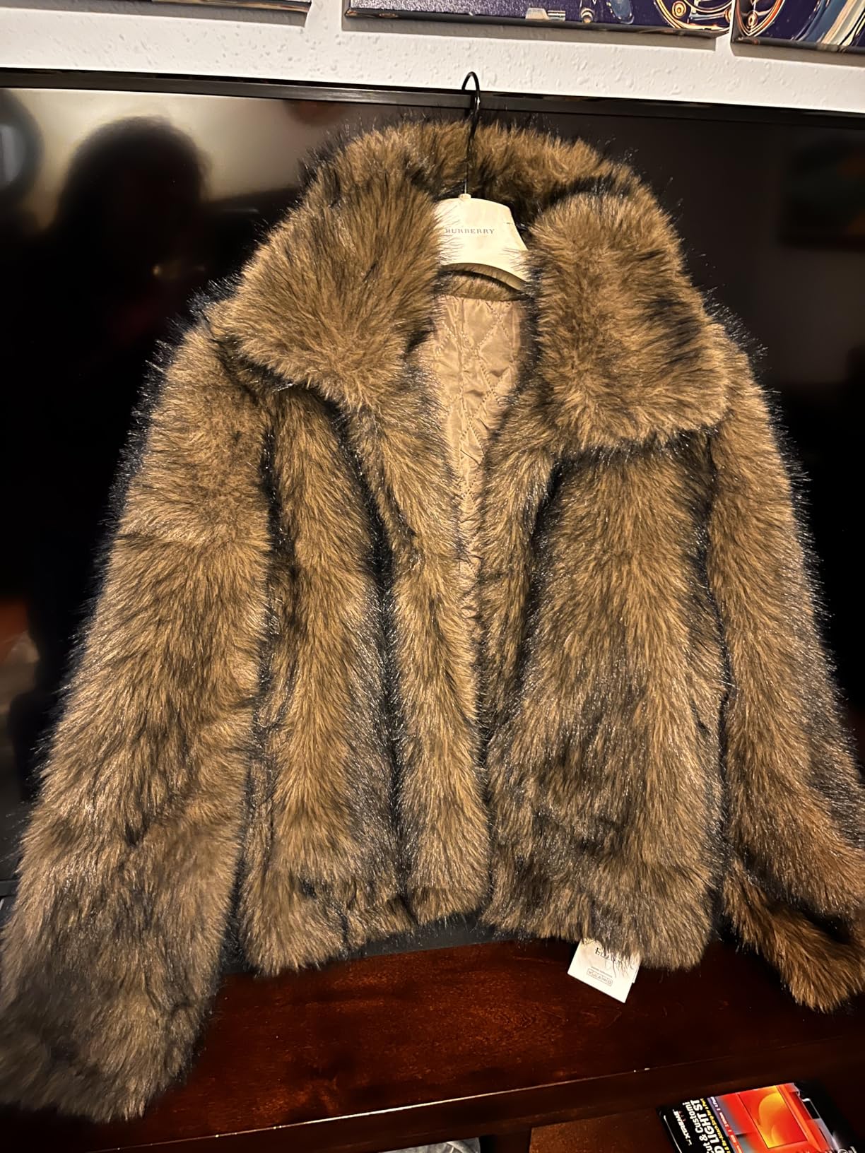 ELLEVEN Women's Two-Tone Faux Fur Coat - Fluffy Winter Jacket with Lapel Collar, Hooks & Pockets customer photo 2