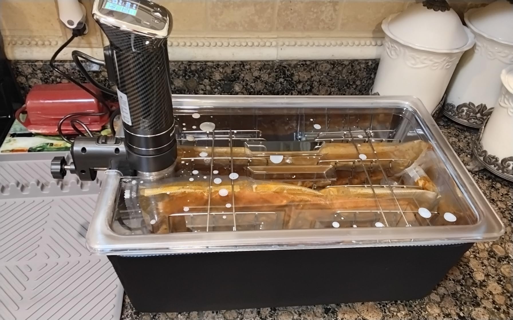 Large Sous Vide Container with Lid, 26 Qt Complete Accessories Kit - BPA-free 26 Qt kit with 2 racks, insulated sleeve and recipe booklet; supports batch cooking and fits Anova and most cookers. customer photo 1