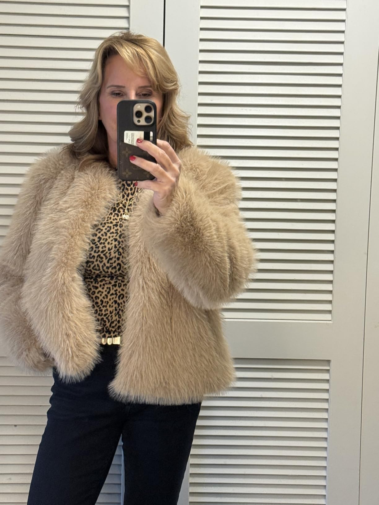 ELLEVEN Women's Fluffy Faux Fur Cropped Coat - Soft Warm Fashion Winter Jacket with Hooks & Pockets customer photo 1