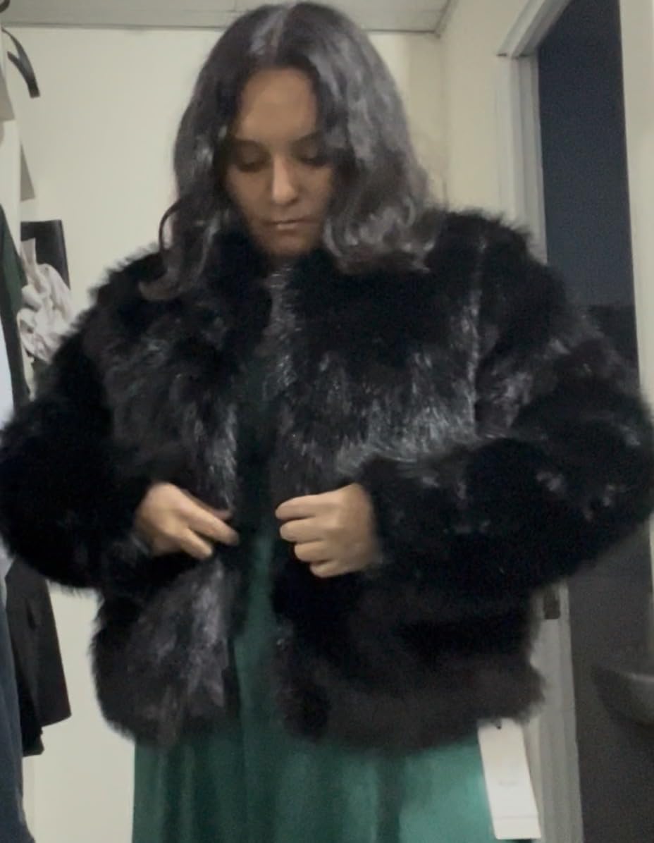 ELLEVEN Women's Fluffy Faux Fur Cropped Coat - Soft Warm Fashion Winter Jacket with Hooks & Pockets customer photo 2