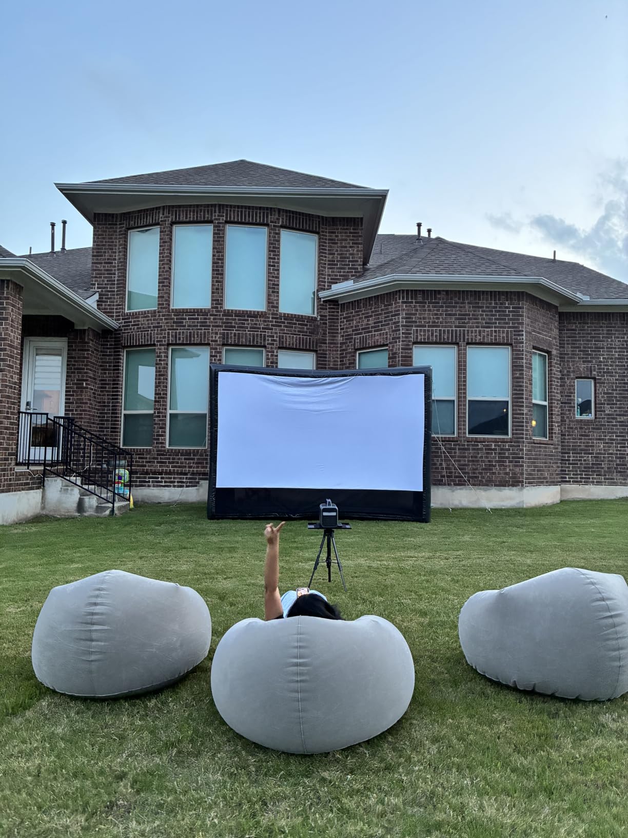 Inflatable Projector Screen I Air-Tight No-Blower Design, Made from TPU Tarpaulin, 120 inch (Equivalent to 16ft) for Indoor & Outdoor Use Backyard, Pool, Party, Camping, Movie Night Parties customer photo 1