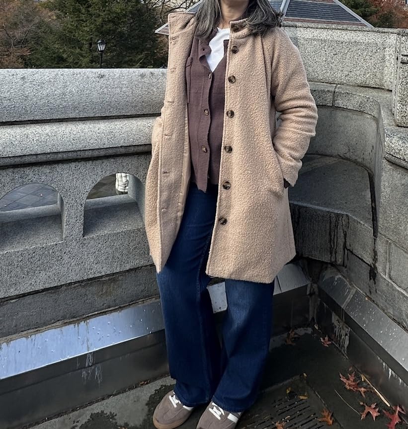 Women's Winter Single Breasted Long Wool Coat with Hood Casual Wool Blend Trench Coat Jacket customer photo 1