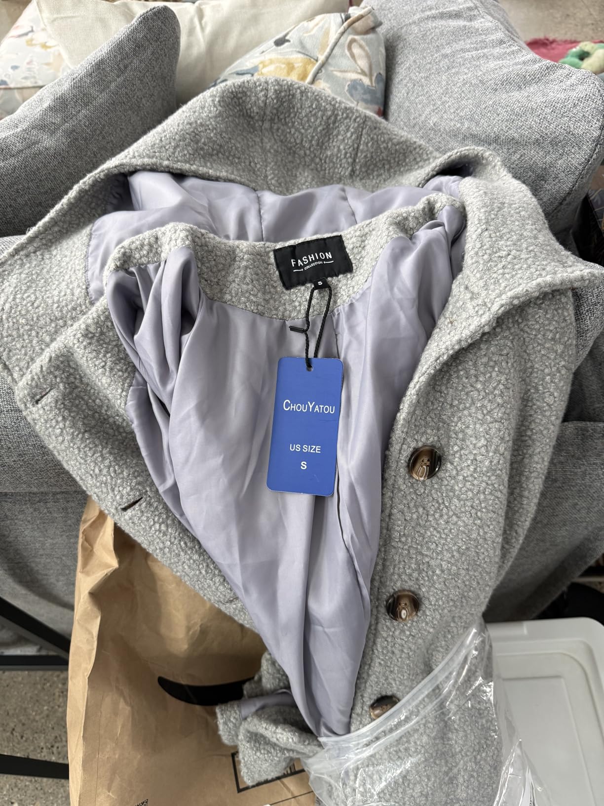 Women's Winter Single Breasted Long Wool Coat with Hood Casual Wool Blend Trench Coat Jacket customer photo 2