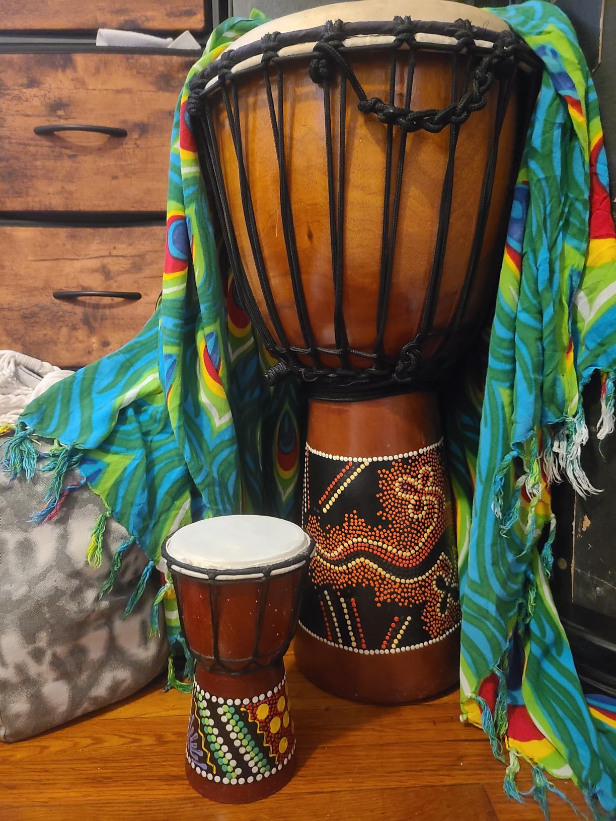 Wood Djembe Drum, 10'' x 19'' Carved Mahogany African Drums with Goatskin Drumhead, West African Styled Professional Djembe Hand Drum Musical Instrument for Adults Beginners customer photo 1