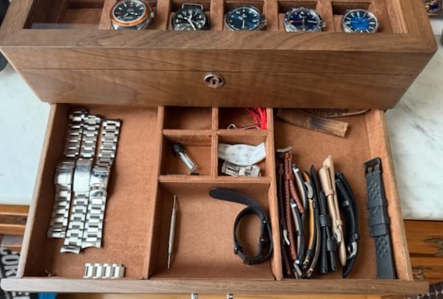 ROTHWELL 12-Slot Solid Walnut Watch Box with Valet Drawer - Premium Jewelry Display Case Organizer with Locking Glass Top and Microsuede Liner, Tan Interior customer photo 2