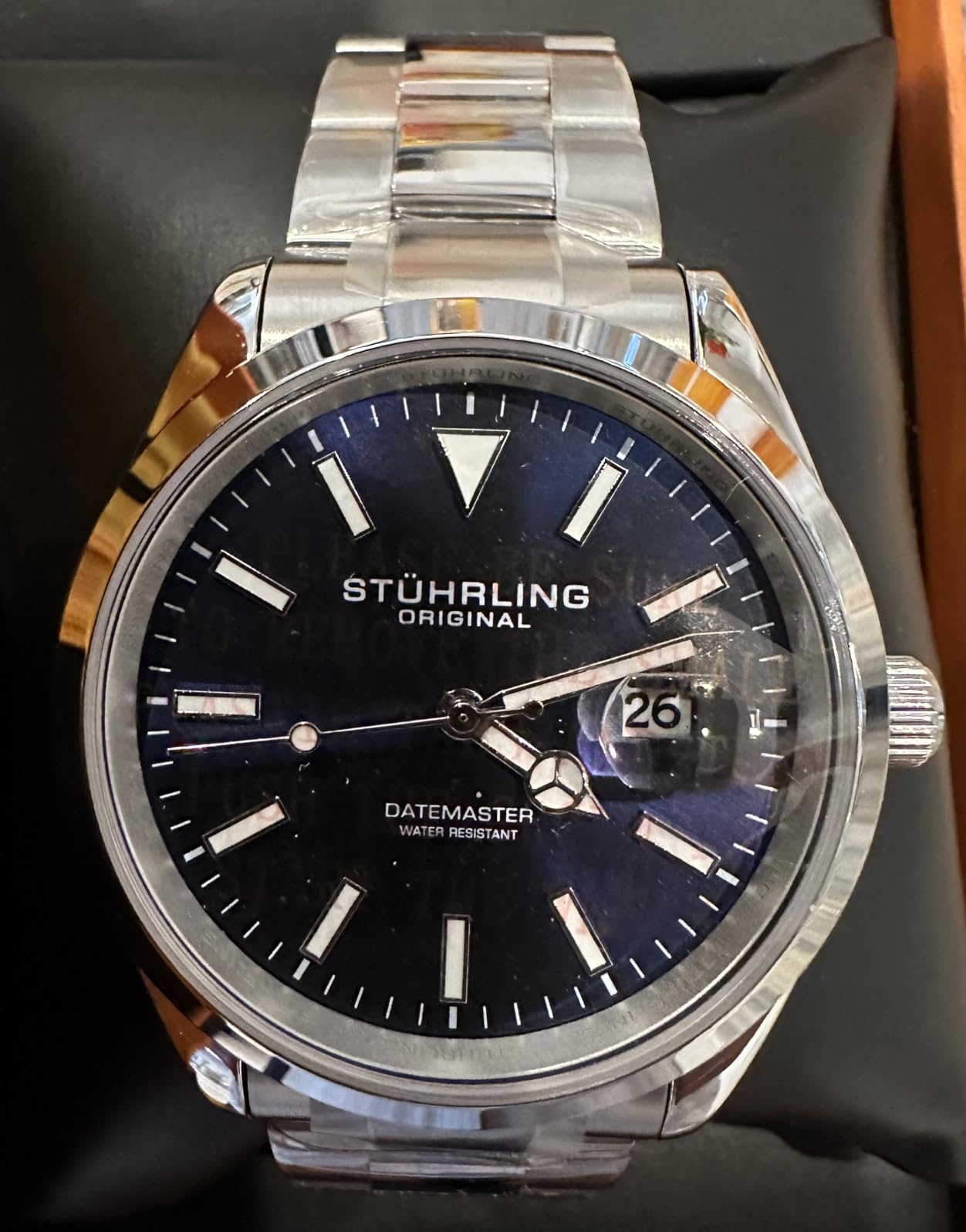 Stuhrling Original Datemaster Quartz Men's Watch - 42mm Stainless Steel, Japanese Quartz, Luminous Hands, Brass Sunray Dial, Date Window, 100M Water Resistant, Classic Everyday Wear customer photo 2