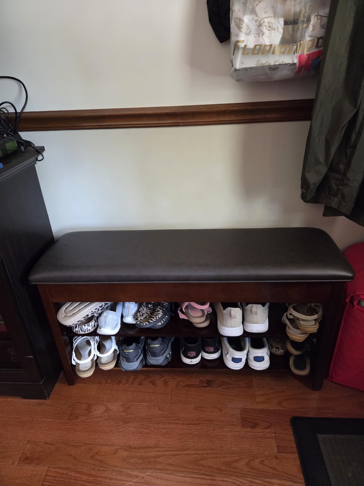 LBT Shoe Bench with Storage, Solid Rubberwood Shoe Rack Bench for Entryway, Adjustable 6.3