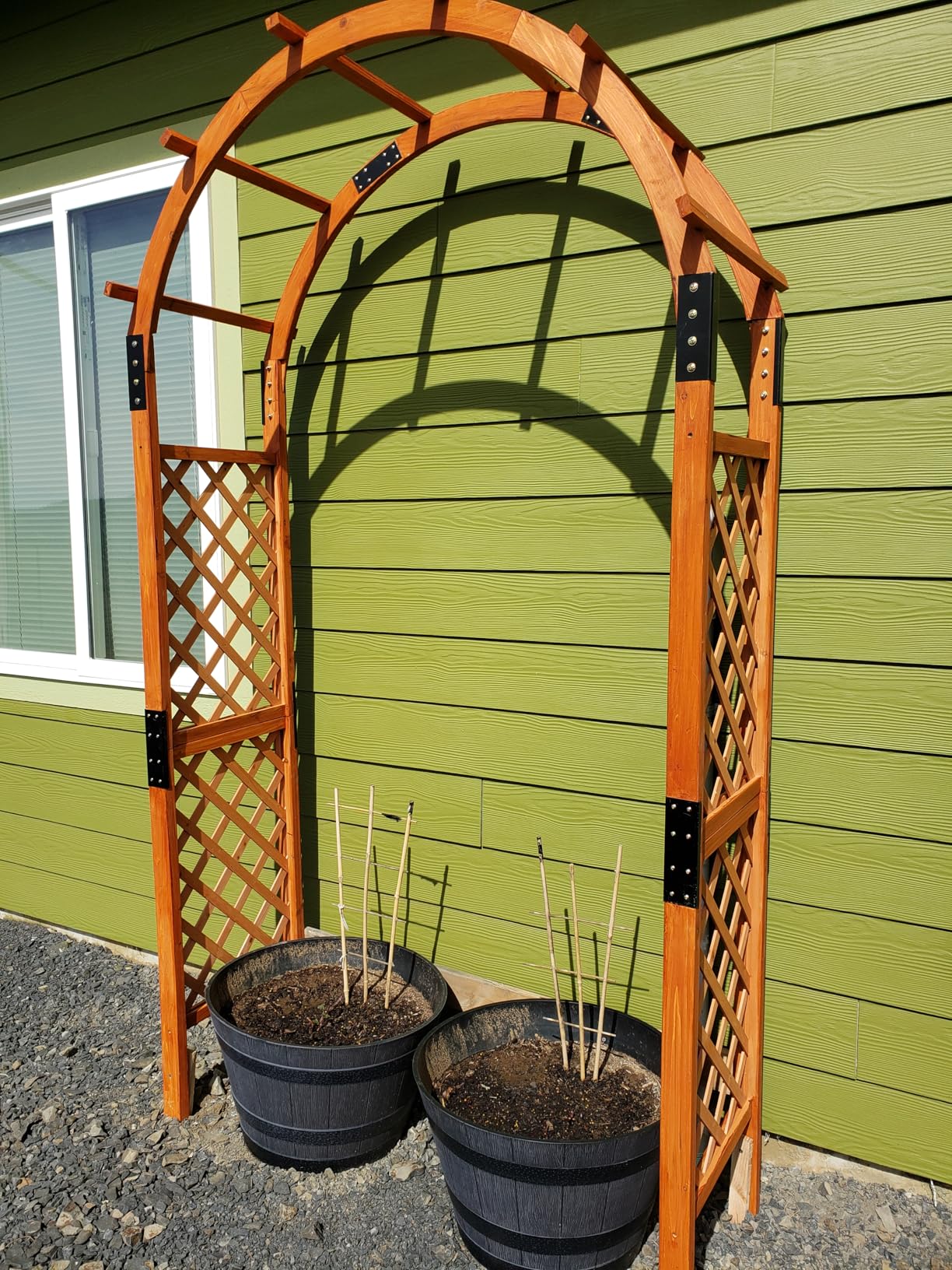 Giantex 7FT Wood Garden Arbor Trellis, Wooden Wedding Arch for Ceremony Party, Outdoor Archway Pergola for Climbing Plants, Pathway, Yard, Garden Decor, Easy Assembly (Dark Brown, 55''W x 85''H) customer photo 1