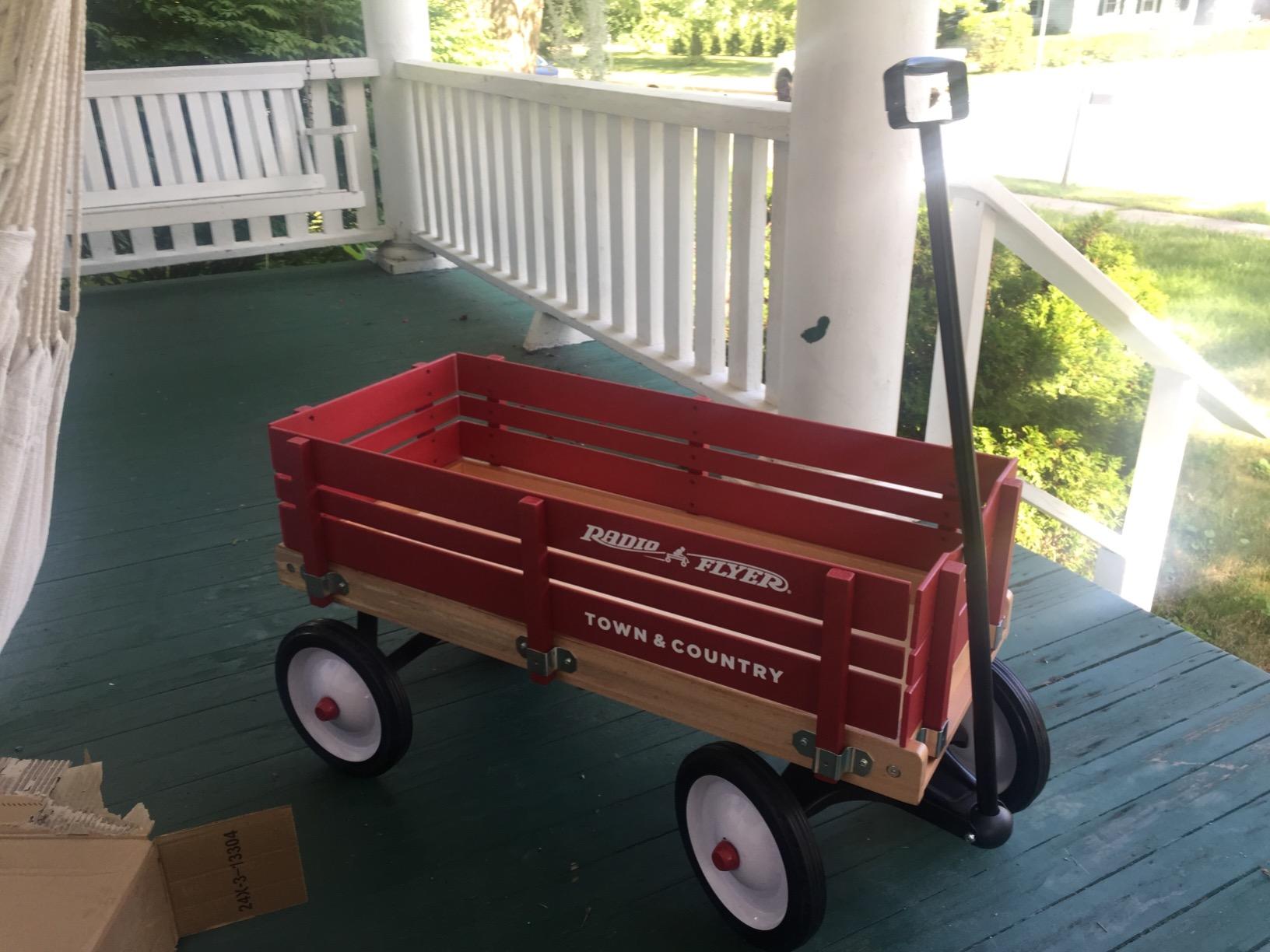 Radio Flyer, Foldable Wagon, Rolling Cart, Carts with Wheels, Outside Toys for Toddlers 1-3, Town & Country Toddler Stroller Wagon for Kids, Gardening, Camping Essentials, for Ages 1.5+ Years, Red | Wood Body with Removable Sides, 10