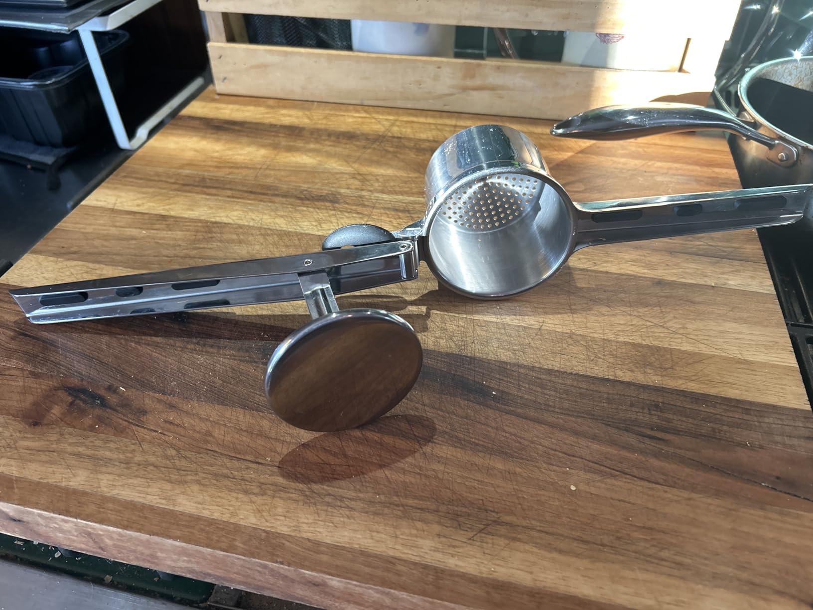 OXO Good Grips Stainless Steel Potato Ricer | Soft Handles Absorb Pressure, Non-Slip Knob, Ideal for Smooth Fluffy Mashed Potatoes, Thanksgiving, Dishwasher Safe customer photo 1