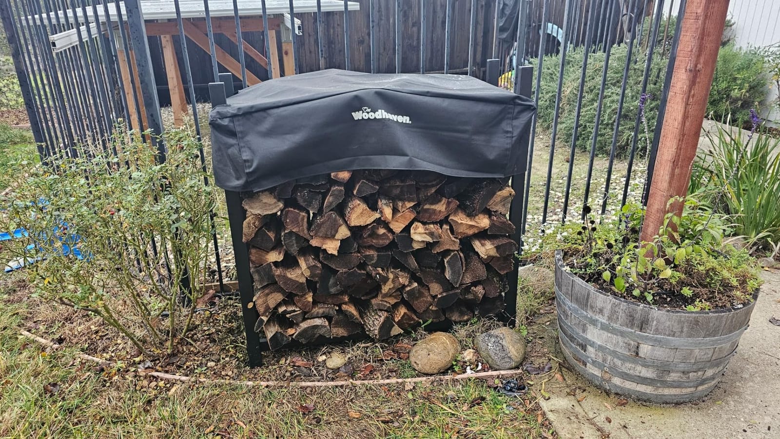 Woodhaven Black 4 Foot Heavy Duty Made In USA Indoor Outdoor 1/4 Cord Firewood Storage Log Rack with Seasoning Cover Combo Set customer photo 2