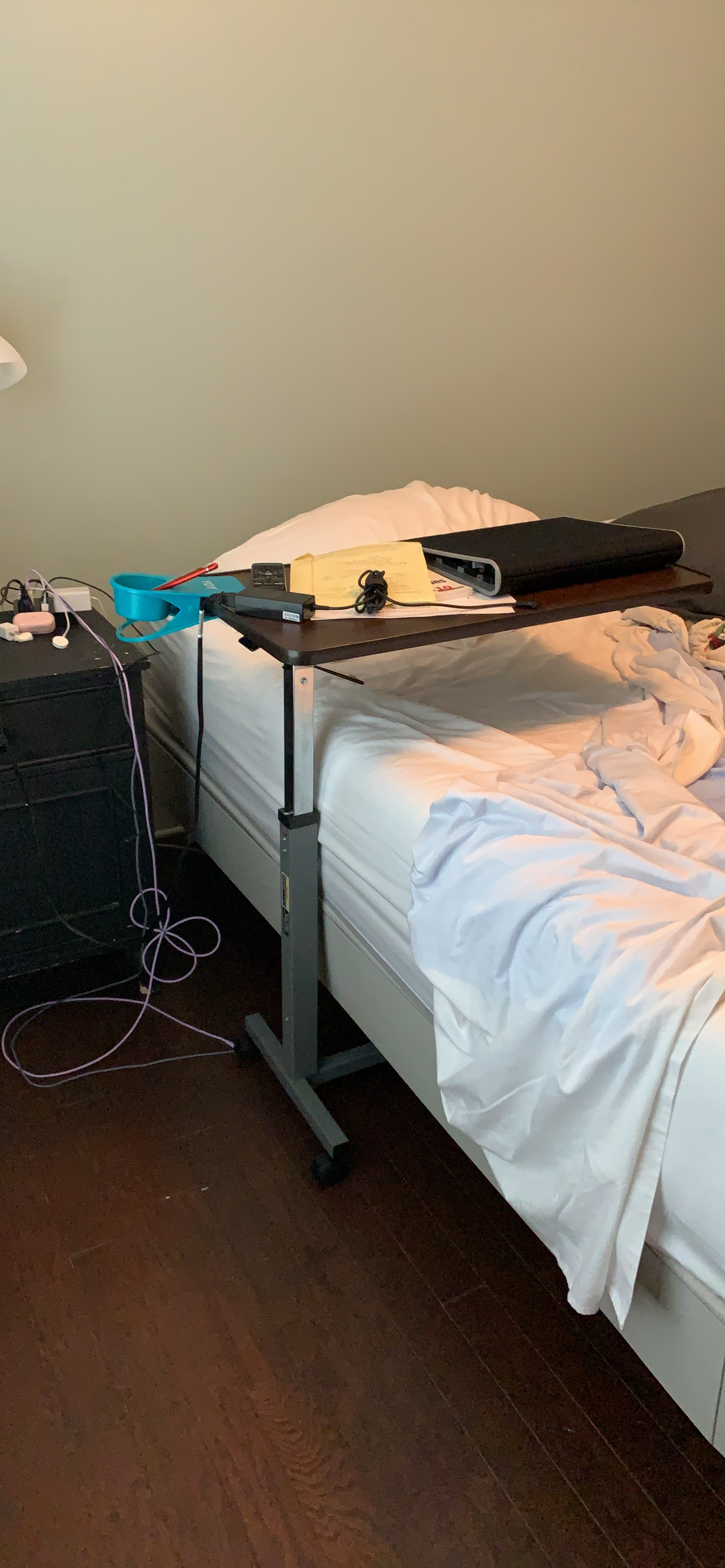 Invacare Bed Table, Height Adjustable & Tilting Overbed Table, Hospital Bedside Table, Medical Rolling Desk with Wheels, L-Shaped Steel Base customer photo 2