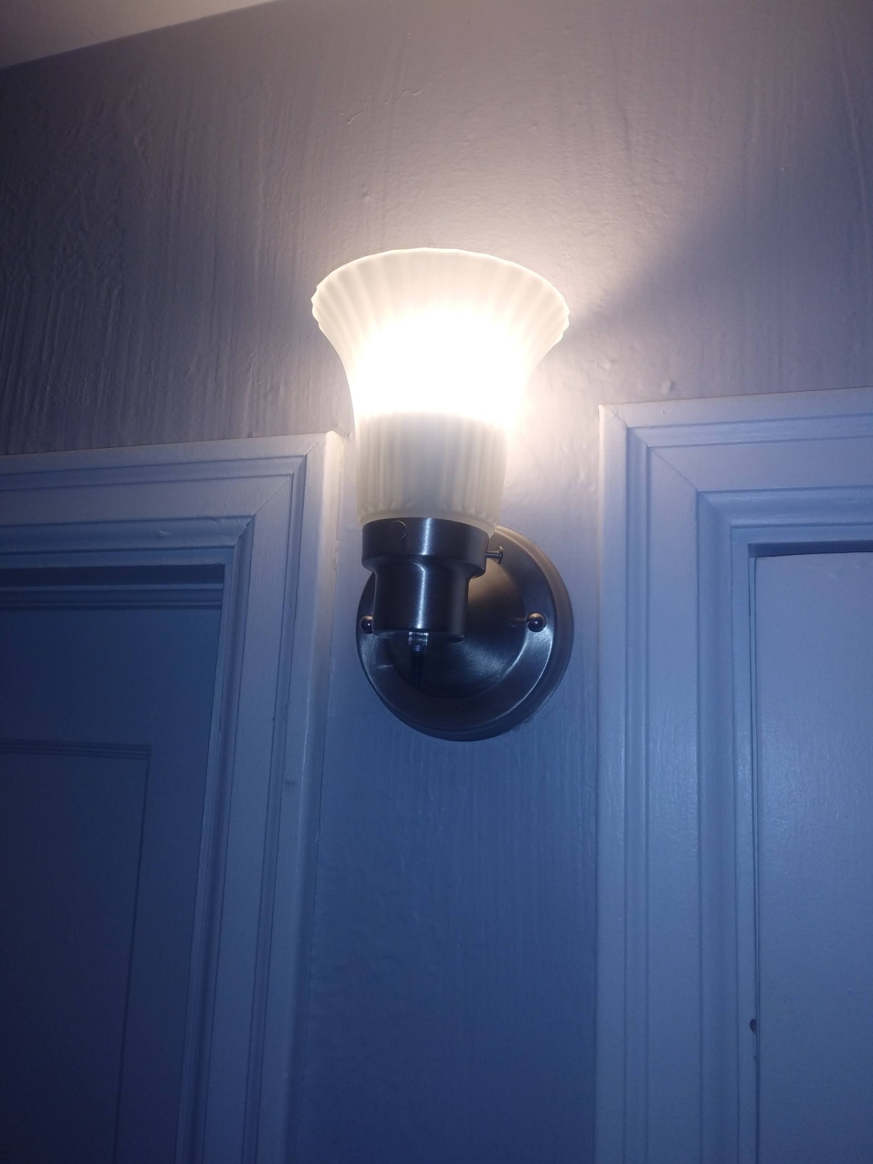 Design House Village Traditional 1-Light Indoor Dimmable Wall Sconce, Frosted Flute Glass, Twist On/Off Switch, Bathroom Bedroom Hallway, Oil-Rubbed Bronze, 8.25 in H x 5.1 in W, Uses 60W Bulb customer photo 1