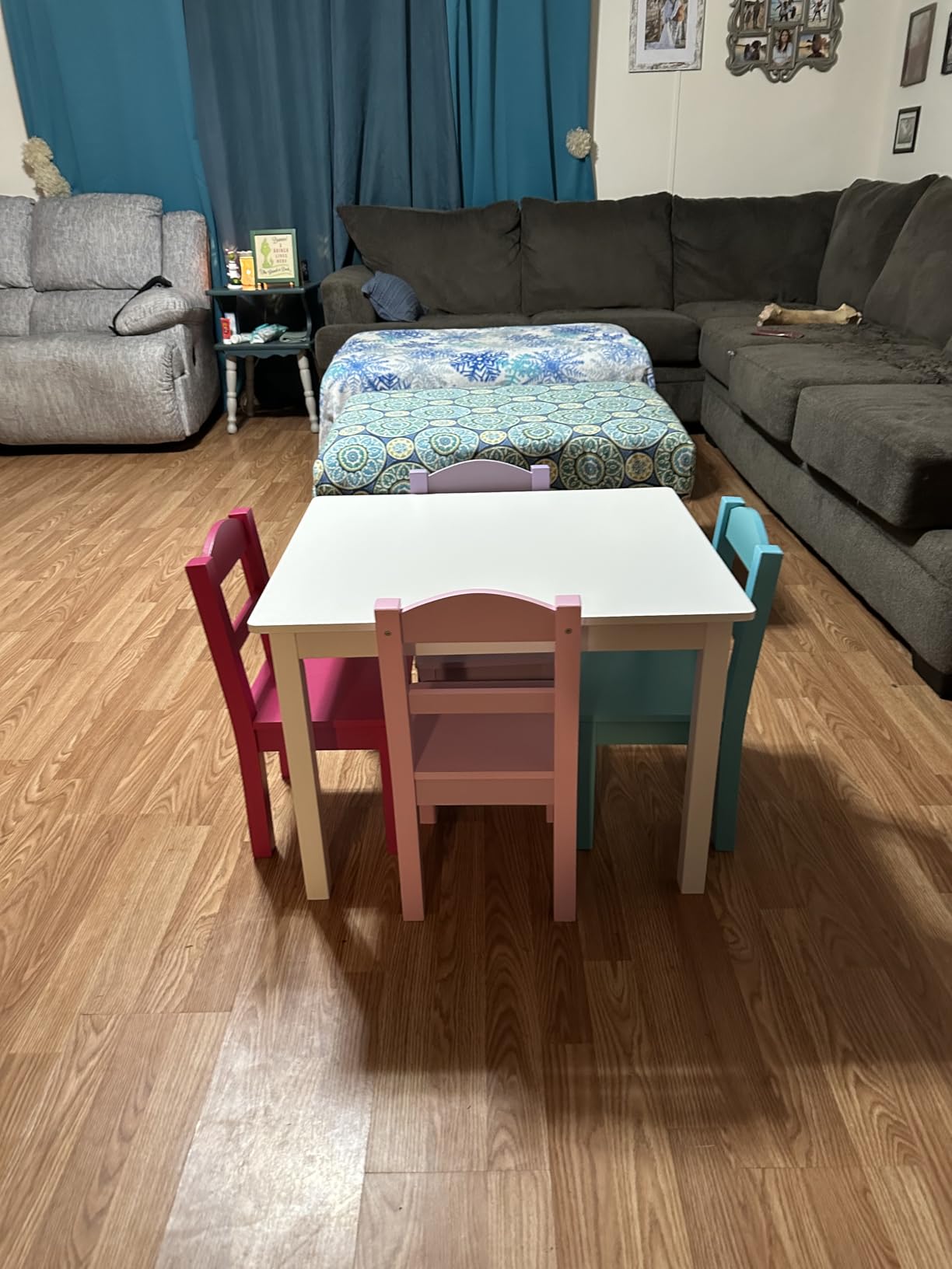 Humble Crew Toddler Table and Chair Set for Kids, Wood Activity Furniture | Sturdy 5 piece playroom or bedroom desk, perfect size for crafts, snacks, homework, and learning, includes 4 matching seats customer photo 2