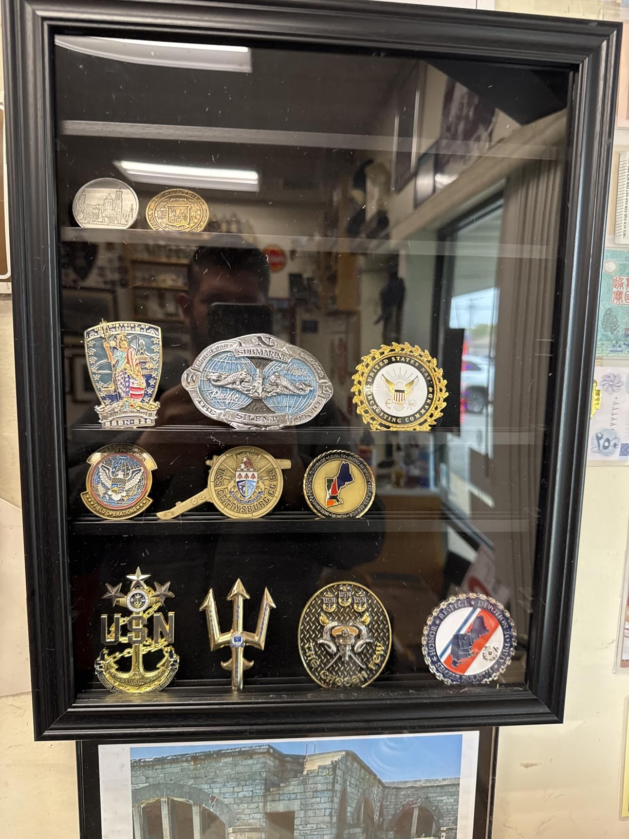 Military Challenge Coin Display Case Wall Mount Cabinet Poker Chips Holder Display Case Stand Rack Mahogany Finish Frame Pro 98% UV Protection customer photo 1